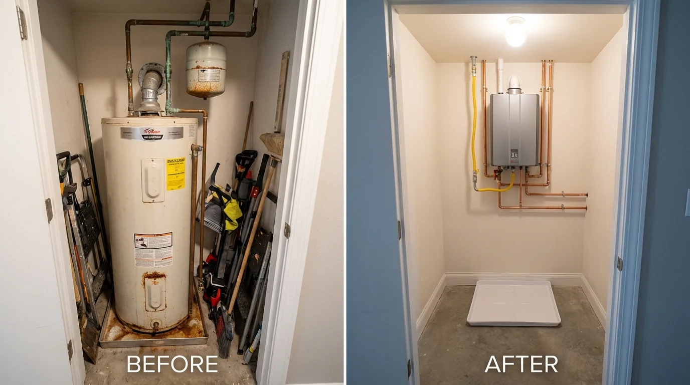 Tank water heater versus wall-mounted tankless unit comparison for Camden, SC homeowners